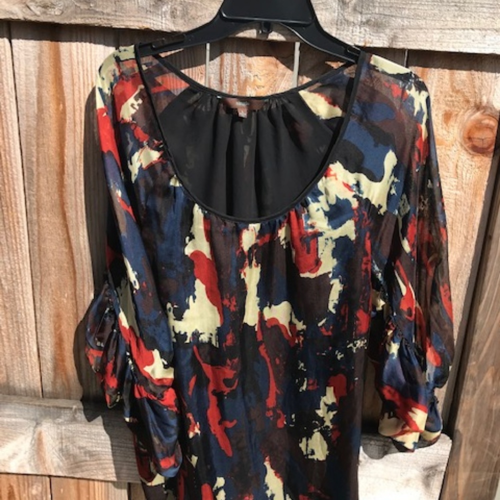 SINGLE, SHEER BLOUSE, 3/4 SLEEVES, NAVY, MAROON,